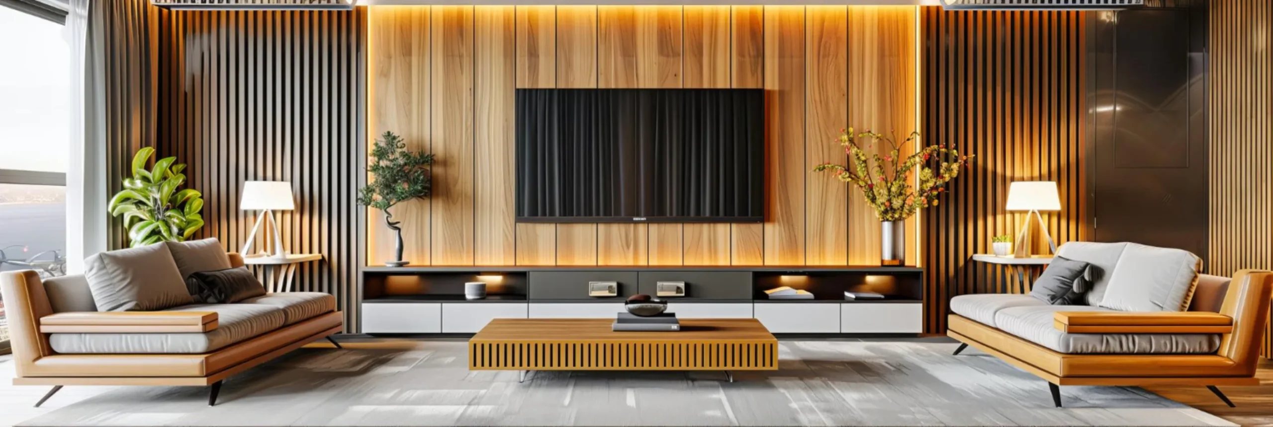 Modern TV unit design with wall-mounted cabinet and stylish storage